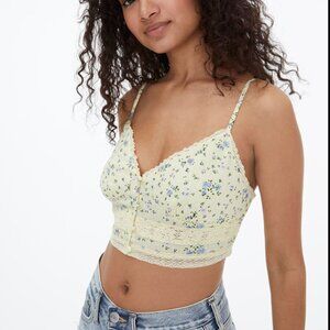 Floral Lace Bralette Crop top sleeveless tank top Light Yellow
